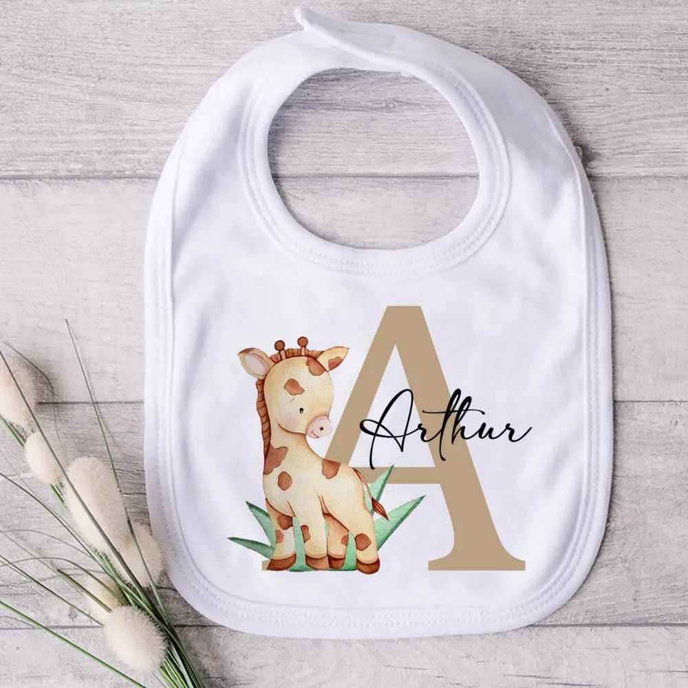 Personalised Baby Bib Safari Animals Initial with Name Bibs Newborn Infant Saliva Towel Wild One Birthday Gifts Baby Shower Gift