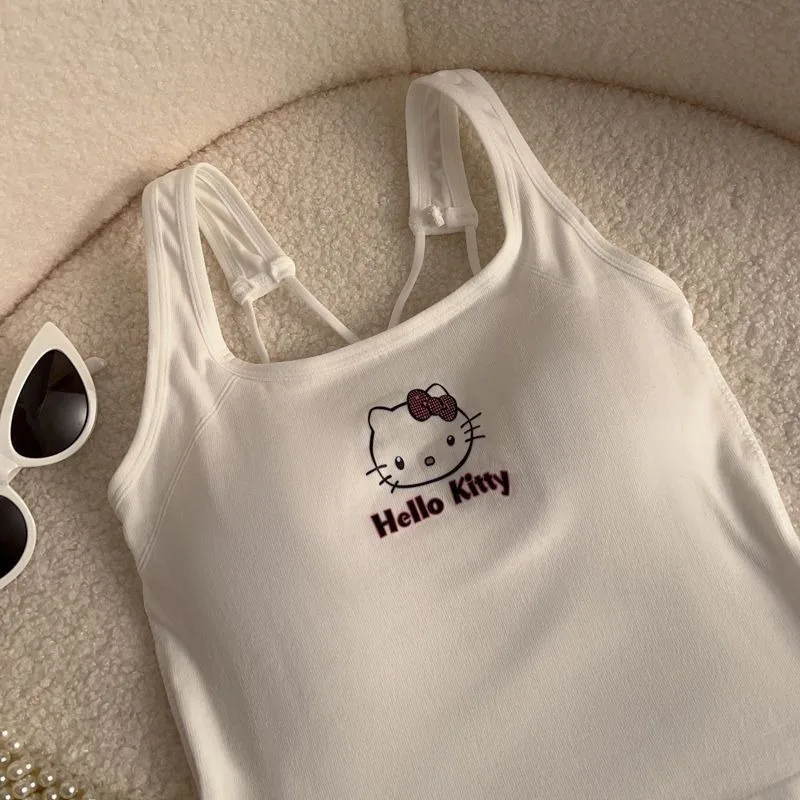 

Kawaii Hello Kitty Top with Chest Mat Cute Girl Summer Cool Cut White Sexy Suspenders Women Products Girl Student Wholesale