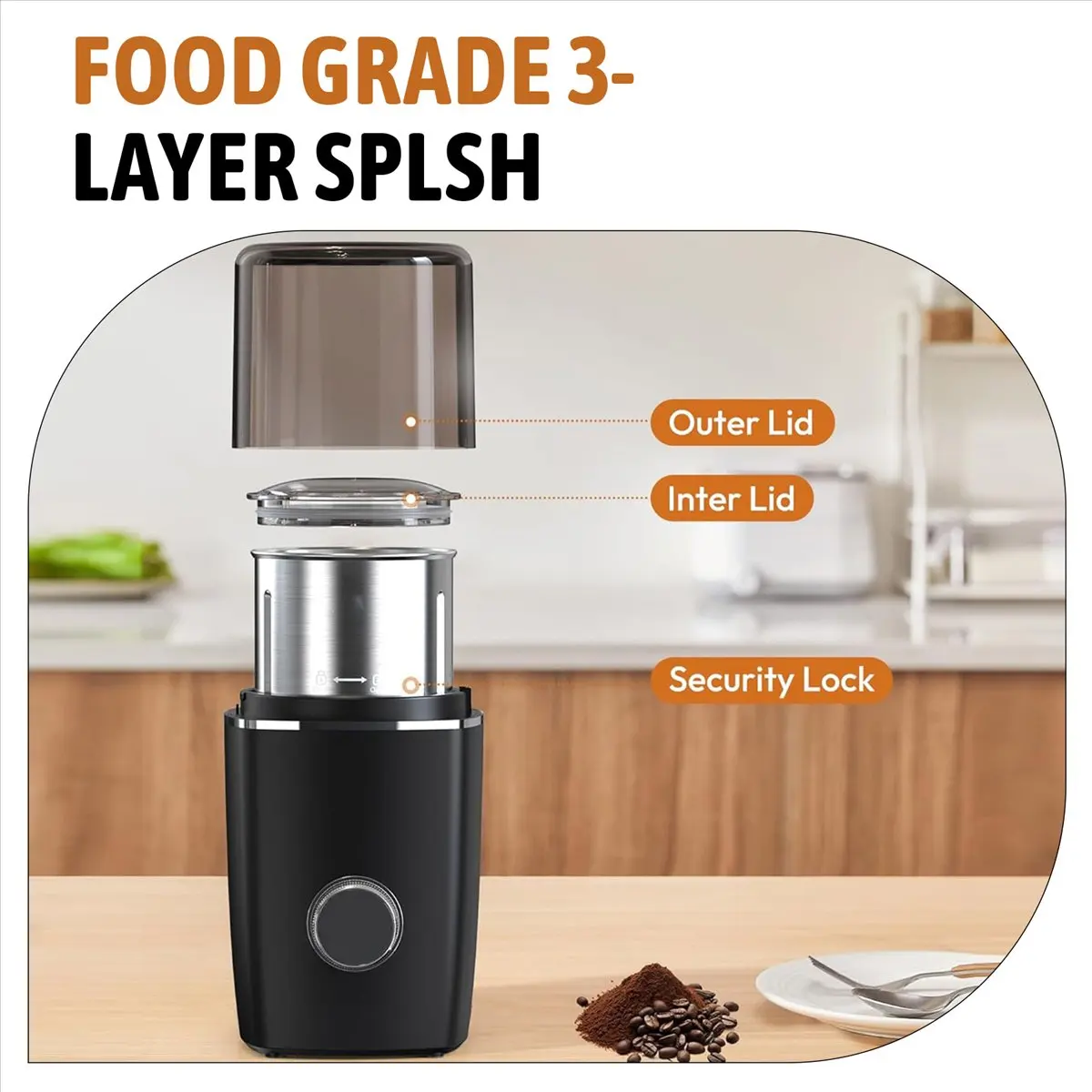 (A02R) Hands-Free Blade Coffee Grinder, Cordless Coffee Mill,Rechargeable Battery with Removable Bowl, for Camping, Travel,Etc.