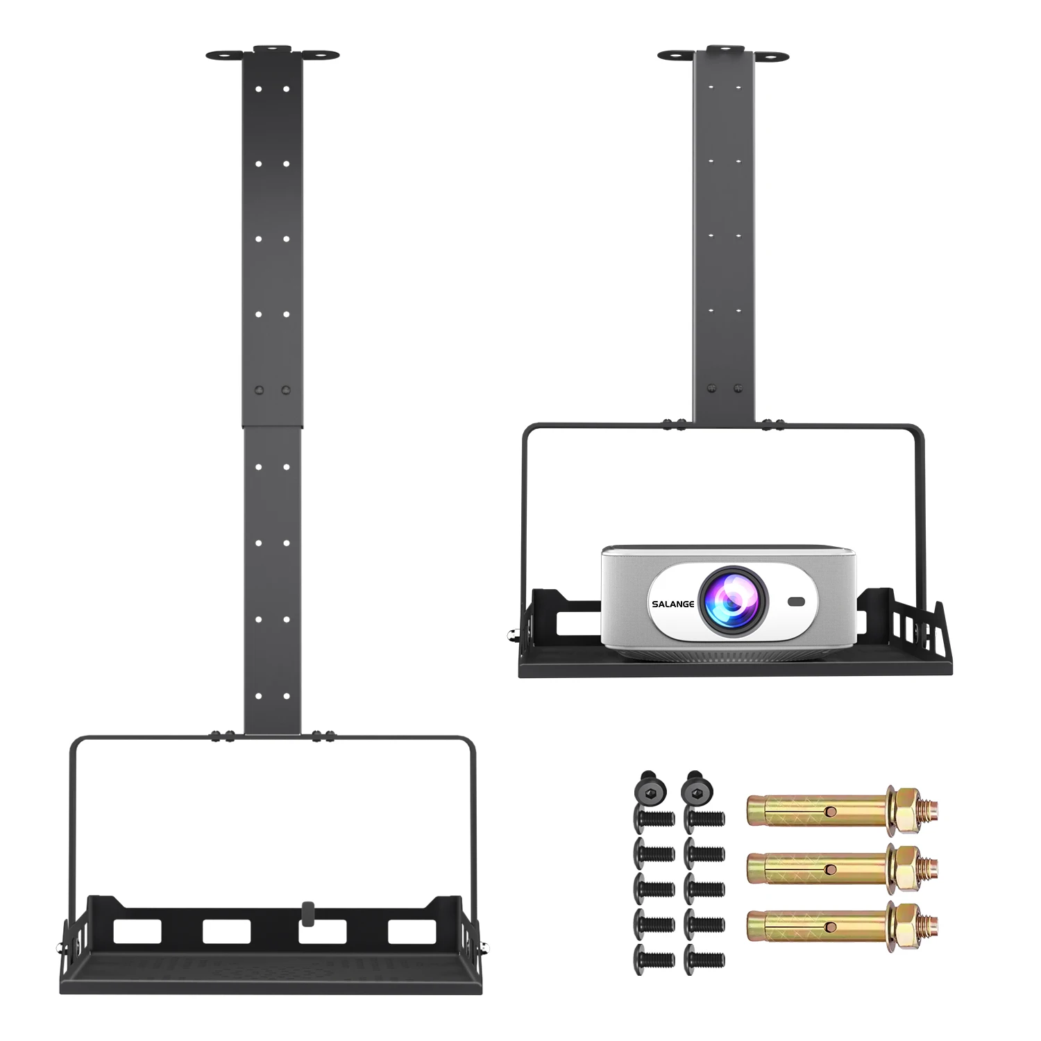 サランゲ-プロジェクター天井取り付けトレイ、360度回転-°-プロジェクター用回転・高さ調整可能な壁掛けブラケット、隠しケーブル管理機能付き