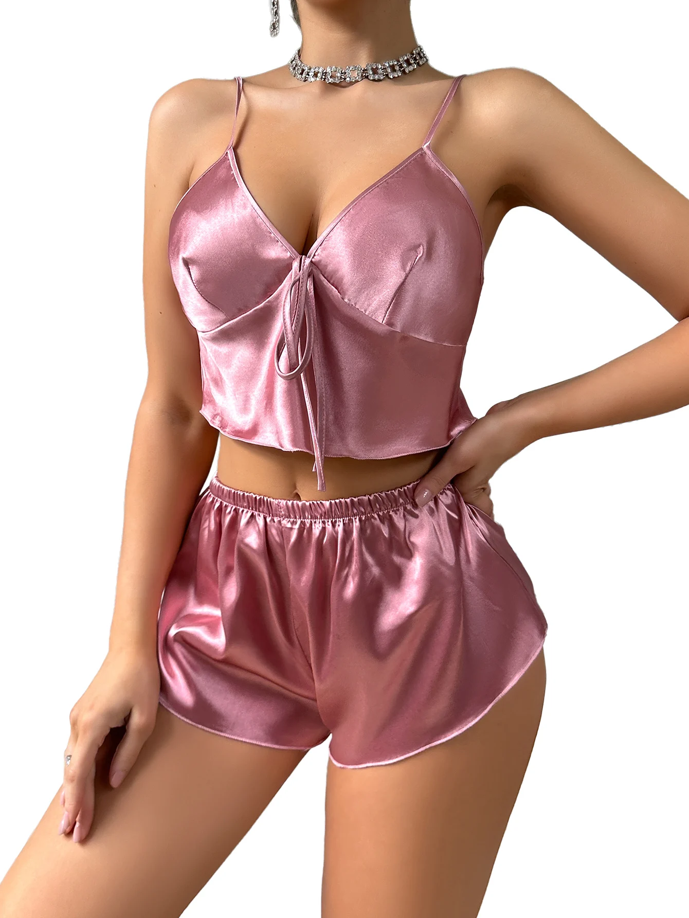 Luxury Women Pajamas Set V Neck Spaghetti Strap 2-Piece Elegant Sleepwear Comfortable Loungewear For Home - Image 6