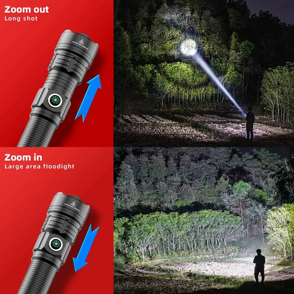 High Power LED Flashlight Outdoor Hunting Tactical Torch USB Rechargeable Zoomable Strong Light Lantern Powerful Long Range Lamp