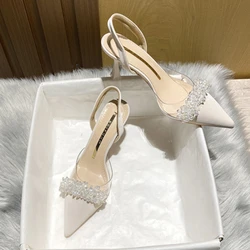 Women Slingback High Heels Summer Luxury Sandals Women Designers Elegant Pointed Toe High-heeled Sandals Transparent Party Shoes