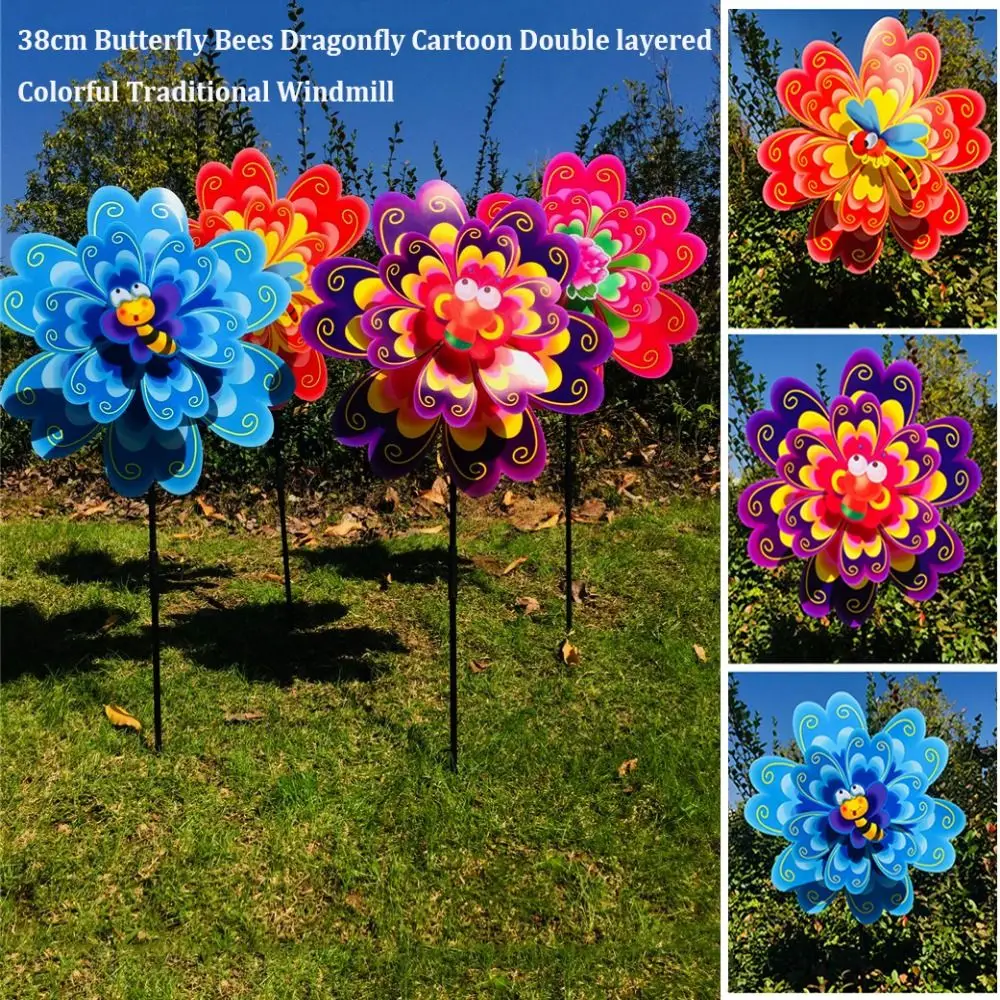 다양한 스타일의 만화 컬러풀 전통 풍차 컬러풀 나비 벌 잠자리 회전 풍차 피크닉 장식 장난감