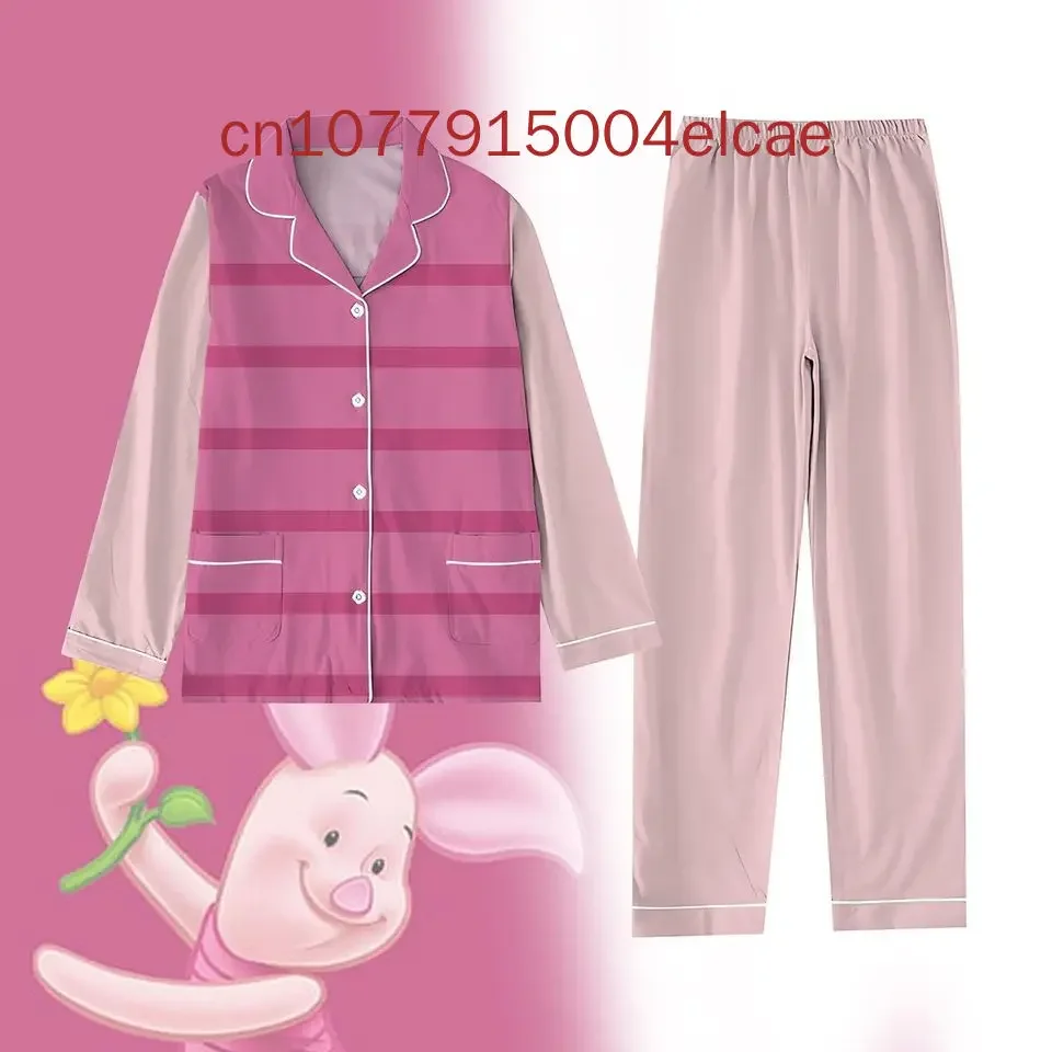 Winnie The Pooh Piglet  Pajama Set 3D Printed Disney Casual Men's and Women's Long Sleeve Shirt Pajama Set