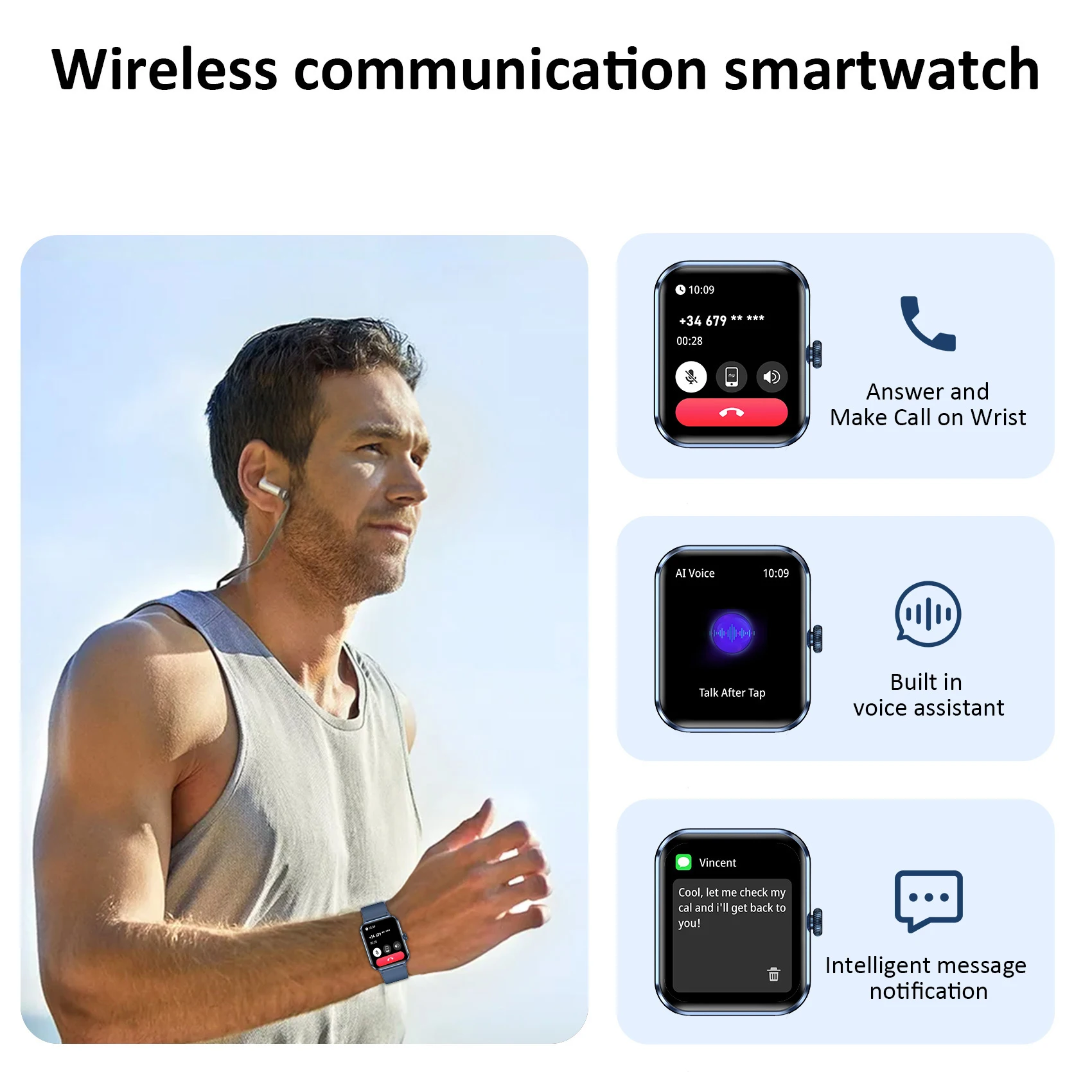 IOWODO 1.85” Full Touch HD Smartwatch Bluetooth Calling Smart Watch with Voice Assistant 100+ Sports Fitness Tracking Watch