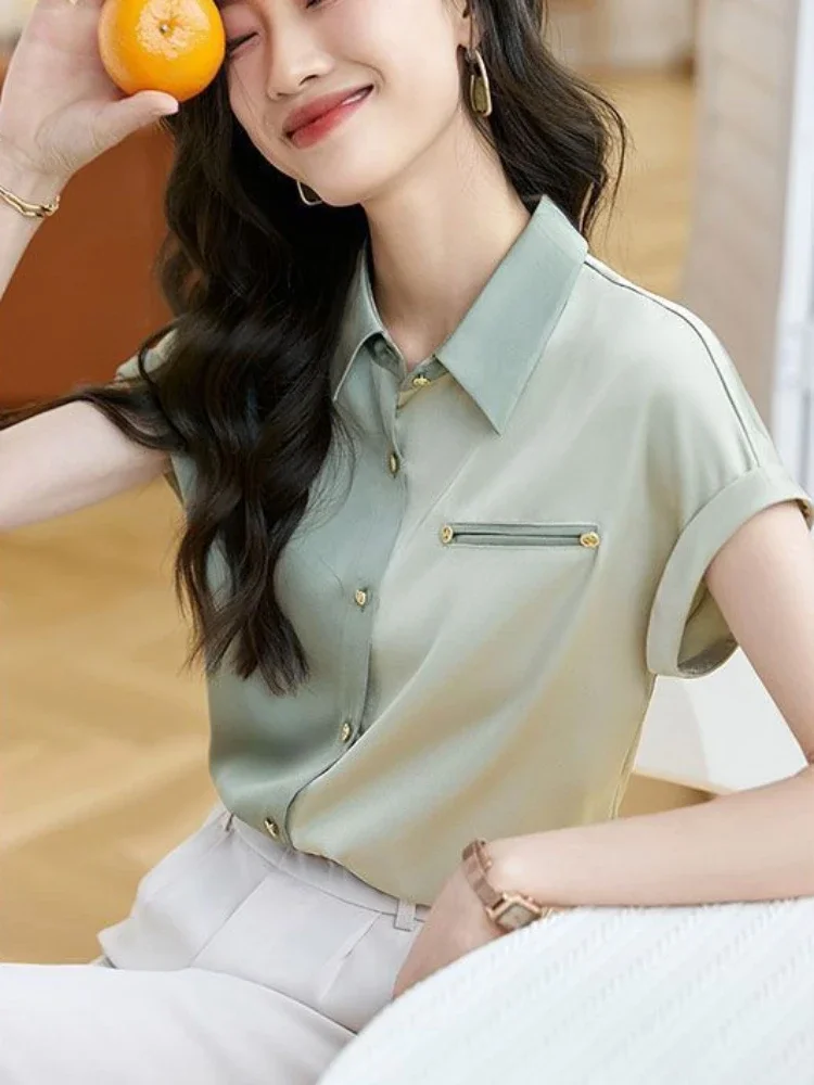 Little Fresh Thin Style Women's Shirt and Blouse Chiffon Female Tops Xl Korea Stylish Youthful Elegant Korean Cool Streetwear M