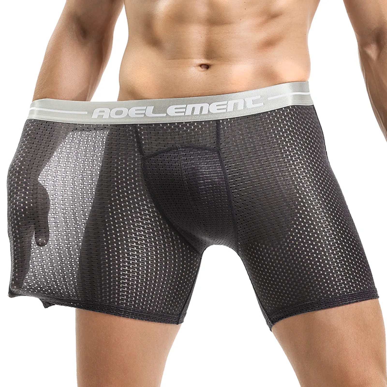 Man Underwear Quick Dry Sports Boxers Mesh Breathable Underpants Elastic U Convex Bulge Boxer Shorts Sexy See Through Panties