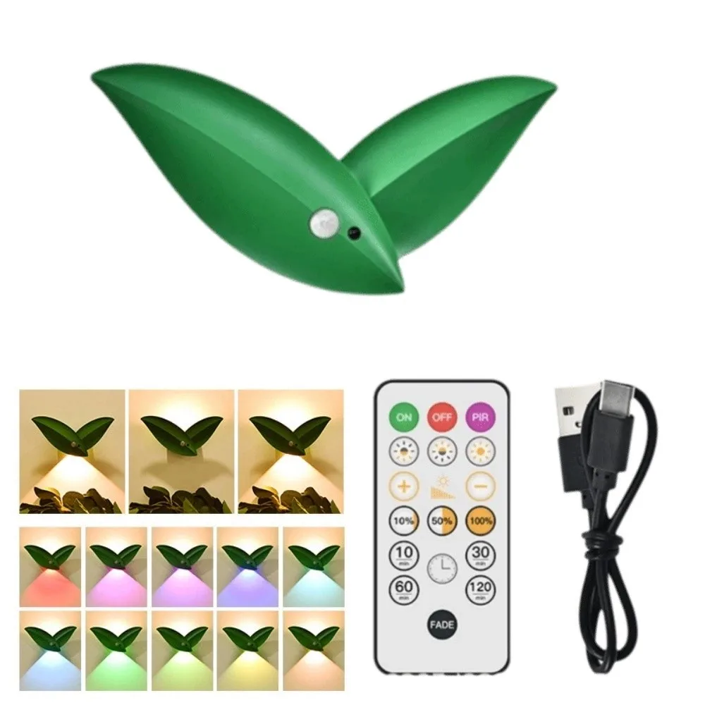 

Creative Willow Leaf Wall Lamp Motion Sensor USB Rechargeable Leaves Bedroom Remote Light Leaves Shaped Wireless LED Night Light