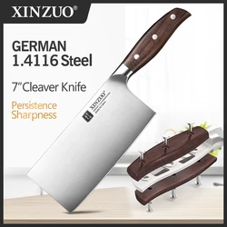 XINZUO 7'' Cleaver Knives Germany 1.4116 Steel Red Sandalwood Handle Cooking Slicing Vegetable Carving Meat Butcher Knife