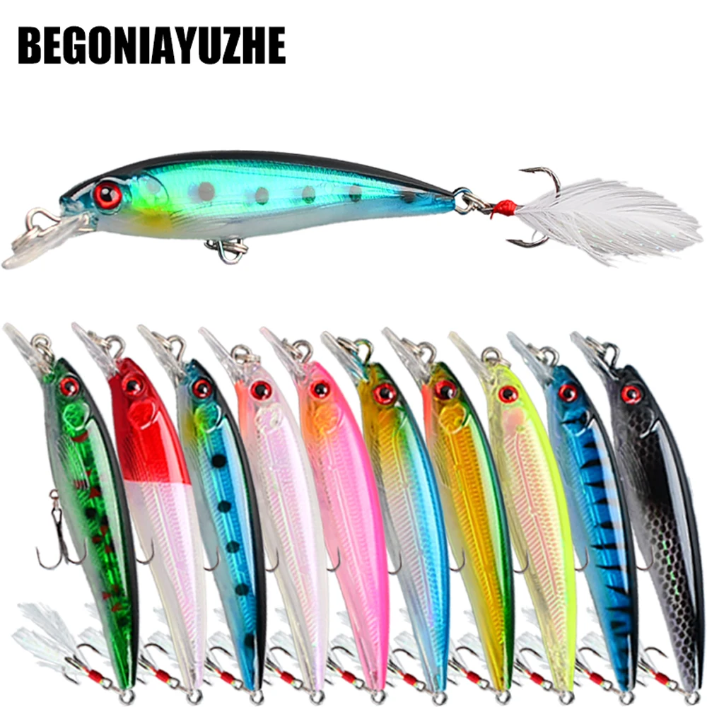 10pcs Bionic Minnow Fishing Lure Set -6.8g Hard Bait with Feather Treble Hooks for Maximum Catch