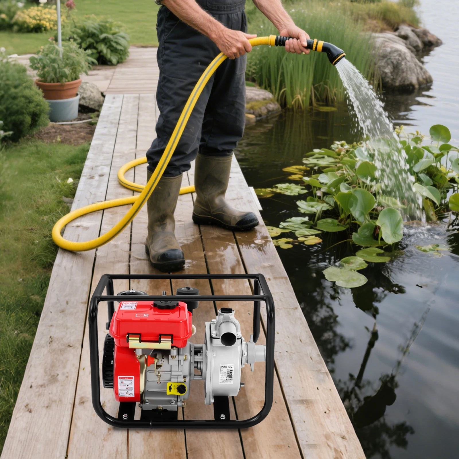 مضخة مياه ديزل 7.5 حصان 110 جرام في الدقيقة محرك شمسي 2 بوصة مع خرطوم 7.5 متر لري المزرعة والصرف ومياه الحريق