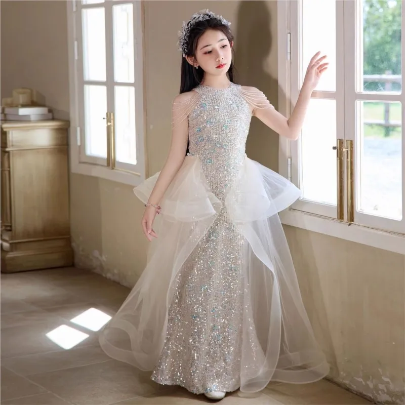 

Children's Trendy Princess Evening Dress 2026 New Girl's Birthday Piano Performance Dress Kids' Sleeveless Dress For Gift LJ668