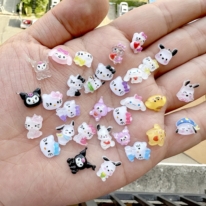 100 Stks/zak Diy Nagel Bedels Hello Kitty Kuromi Mini Steentjes Flatback Nagel Bedels Diy Ambachten Stenen Voor Manicure Tool