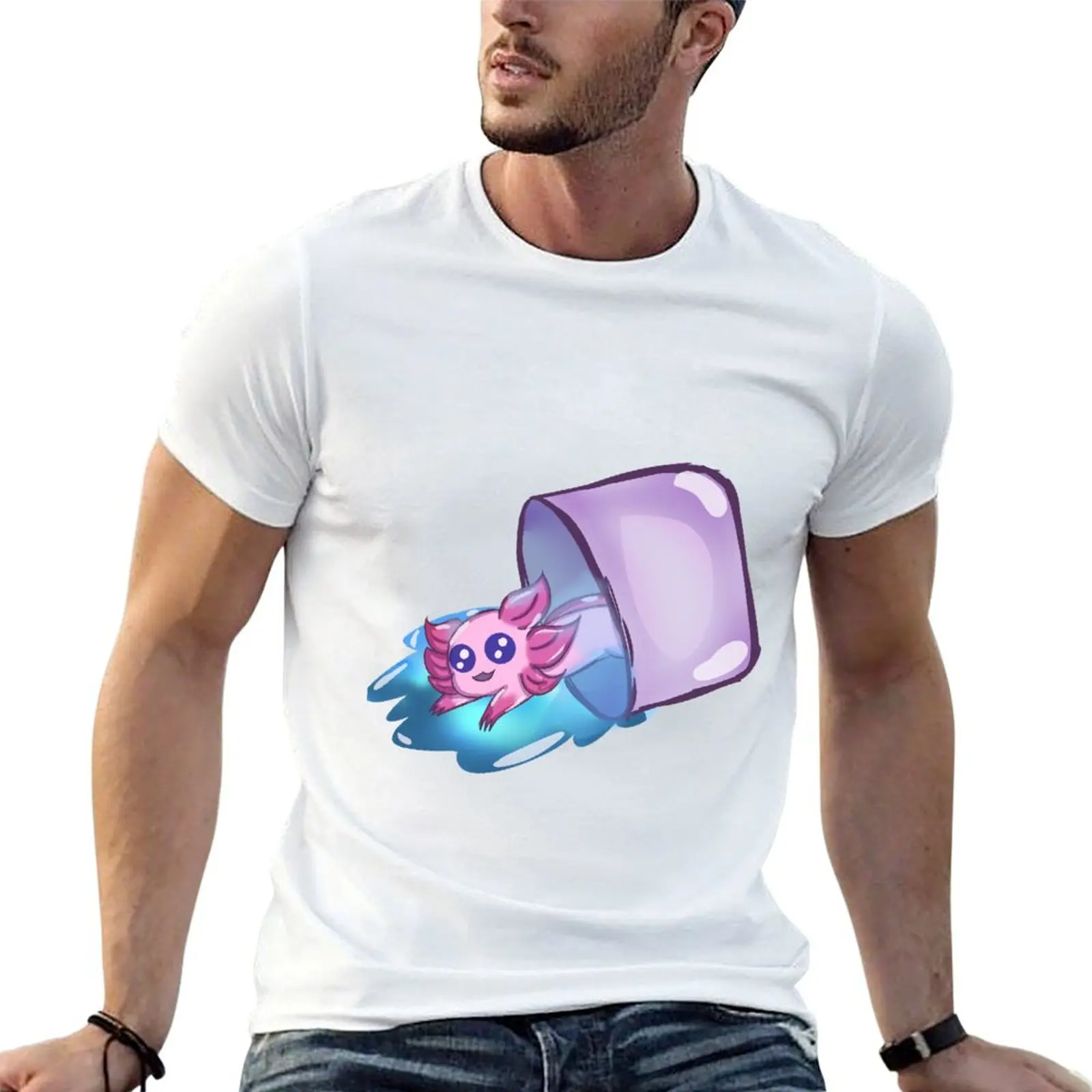 Axolotl Water Bucket T-Shirt Non-Shrink Basic Cotton T-Shirt