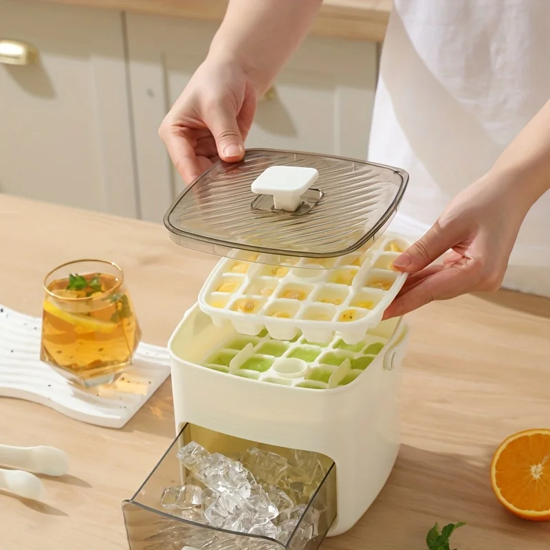 48 Grid Handheld Press Type Ice Cube Mold (no Power Required) Double-layer Design, Essential Kitchen Tool for Refrigerators