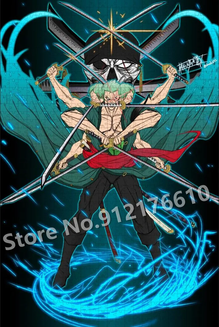 Roronoa Zoro Anime-Charakter-Puzzle, einteilig, 300/500/1000 Teile, Dekomprimieren, pädagogische Puzzles für Kinder, Spielgeschenke