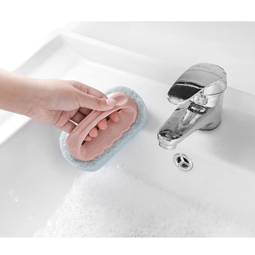 

Cleaning Brush Sponge 1 Pc Pink Scrubber Kitchen Bath Tools Non Scratch Durable Handle