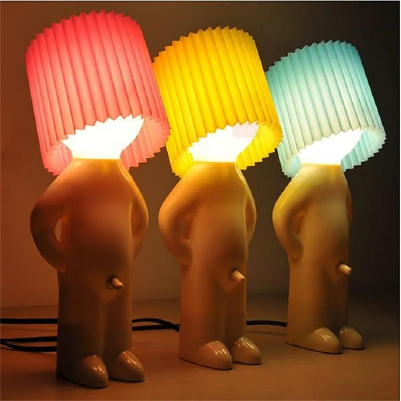 Claeted Naughty Boy Creative Table Lamp Unique LED Pleats Reading Lighting Bedroom Bedside Night Light Children\'s Gift