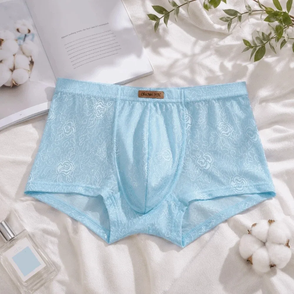Comfortable Ice Silk Men Underwear Mesh Transparent Men's Lace Briefs Ultra-thin Mid Waist Triangle Panties Sporty Activity