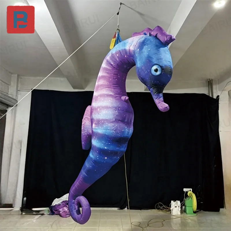 Inflatable seahorse, marine-themed decorative hanging inflatable seahorse, purple galaxy pattern