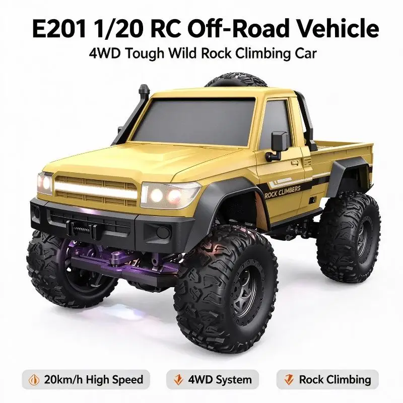 Full Proportion 4WD Rock Climbing RC Vehicle E201 E202 1/20 Scale 20km/h Off Road Toy For Kid Rough Ground Play