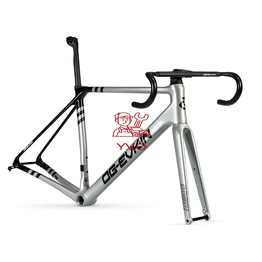 Og-evkin QONQI-Silvery Carbon Road Frame with Handlebar Full Inner Cable Disc T47 28C 12x100/12x142 Bicycle Part