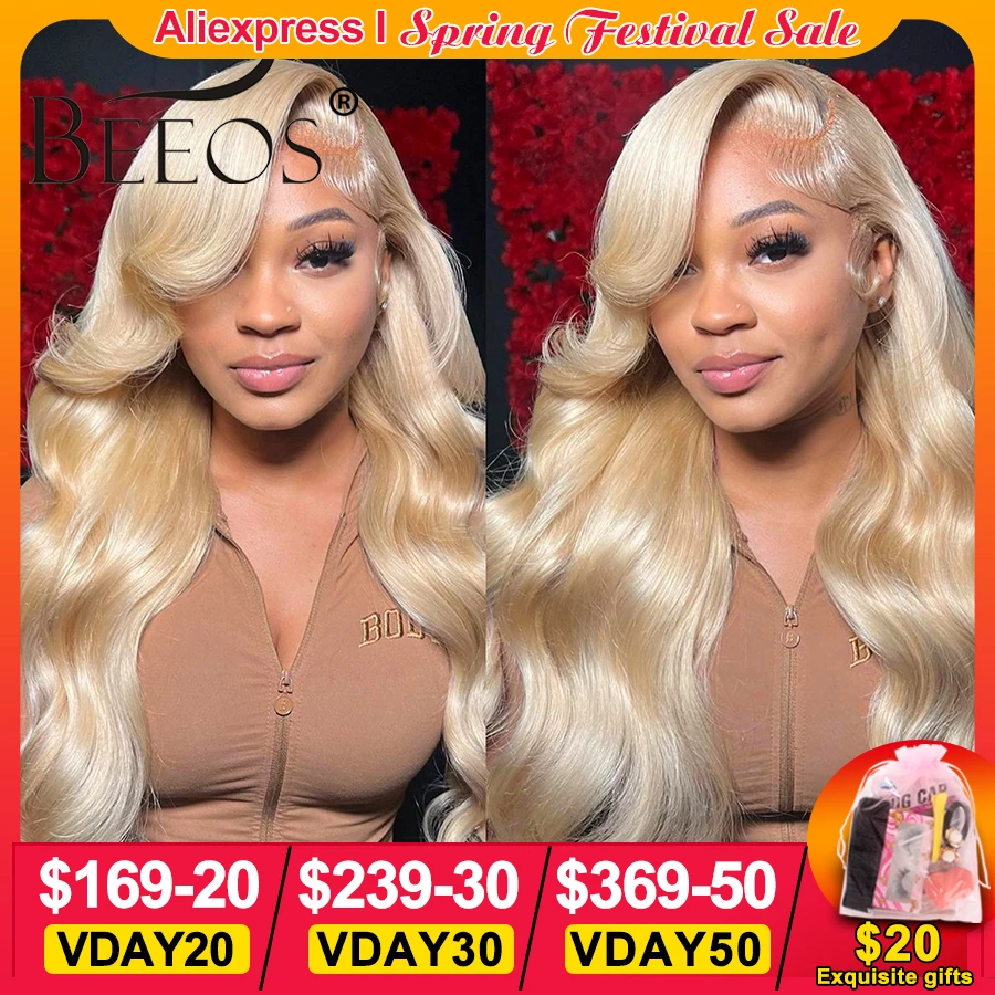 BEEOS 613 Blonde Body Wave 13x4 HD Lace Full Front Human Hair Wigs 250% Pre plucked 5x5 HD Lace Closure Wig For Women Skinlike