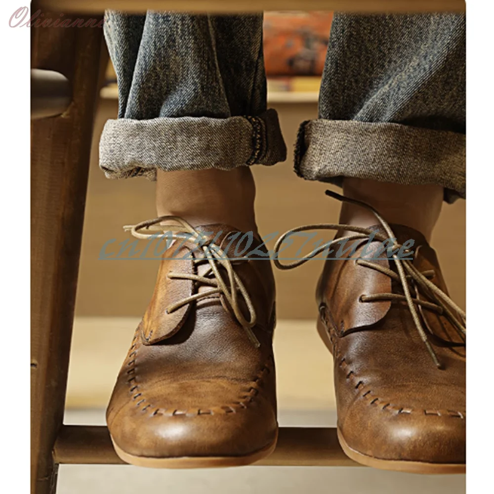 

Spring British Style Genuine Leather Distressed Breathable Low-Top Shoes Soft Sole Round Toe Men Shoes 2026 Zapatillas Mujer