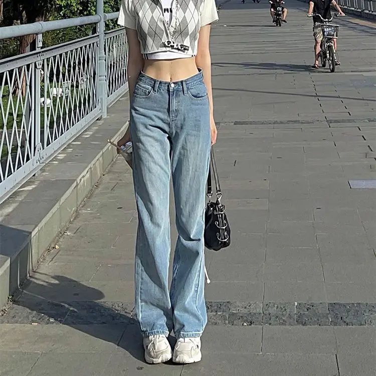 

Onalippa Design Sense Strap Jeans Street Retro High Waist Loose Fit Straight Leg Wide Leg Spicy Girl Pants Trendy Ins