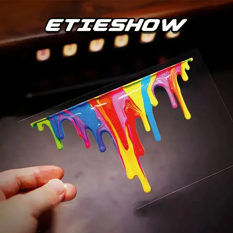 1PC 레인보우 드립 디자인 자동차 오토바이 스티커, 트렌디한 데칼, 눈에 띄는 차량용 창의적인 스티커