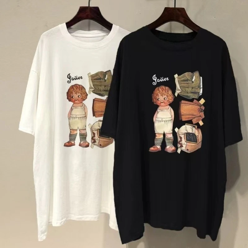 

Новая модная хлопковая футболка с милым портретом для мужчин и женщин, свободный повседневный удобный топ