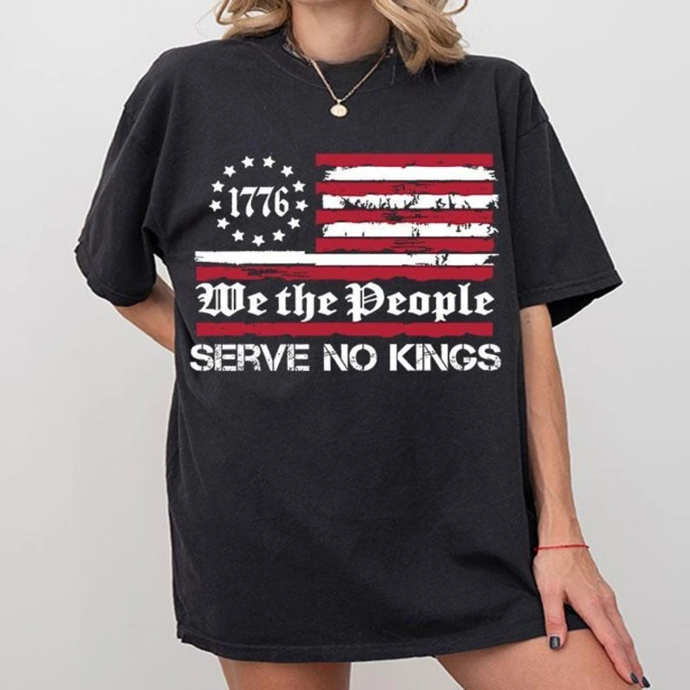 We The People Serve No Kings Shirt American Stars and Stripes Printed Tshirt Men Women Daily Life Casual Patriotic Clothing