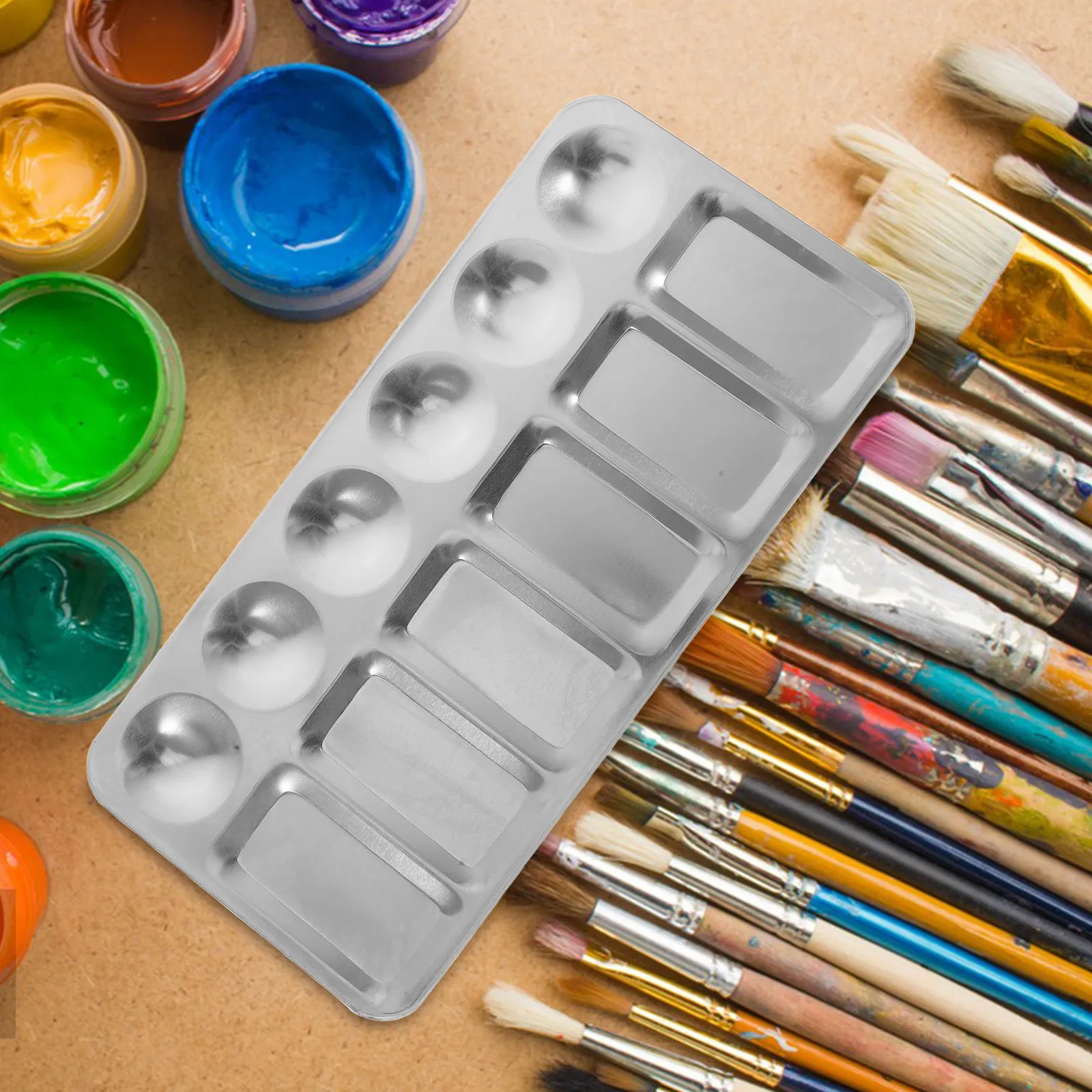 2Pcs Heavy Duty Stainless Steel Painting Trays Color Mixing Plates for Artists Students Art Studios Watercolor Acrylic Work