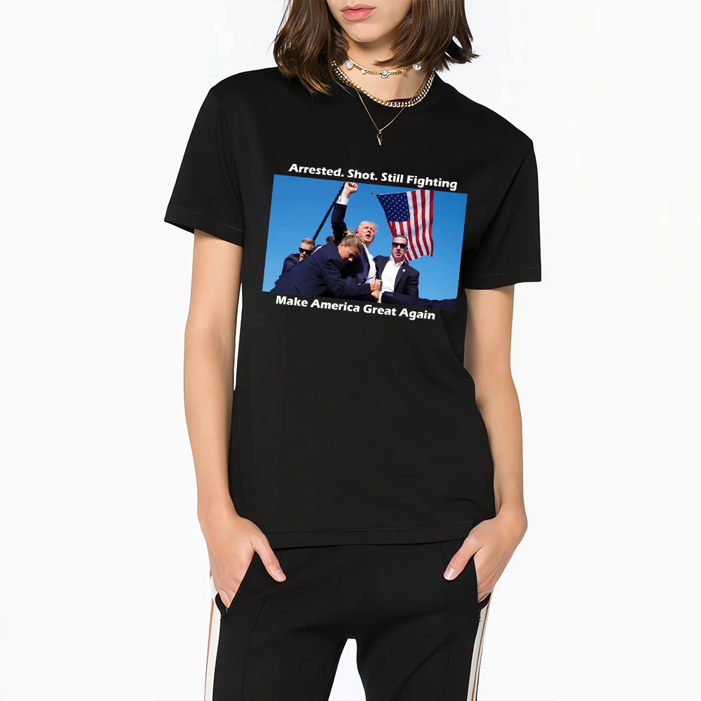 

CLOOCL Trump MAGA T-Shirt Arrested. Shot. Still Fighting Shot Assasanation Attempt Printed Short Sleeve Tees Cotton T Shirts