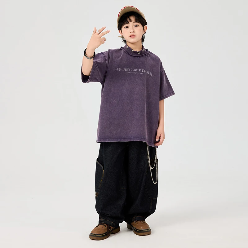 2025 Estate Abbigliamento per bambini Ragazzi Abiti da ballo Hip Hop Maglietta viola Pantaloni neri Ragazze Jazz Practice Wear Jogger Outfit BL16085