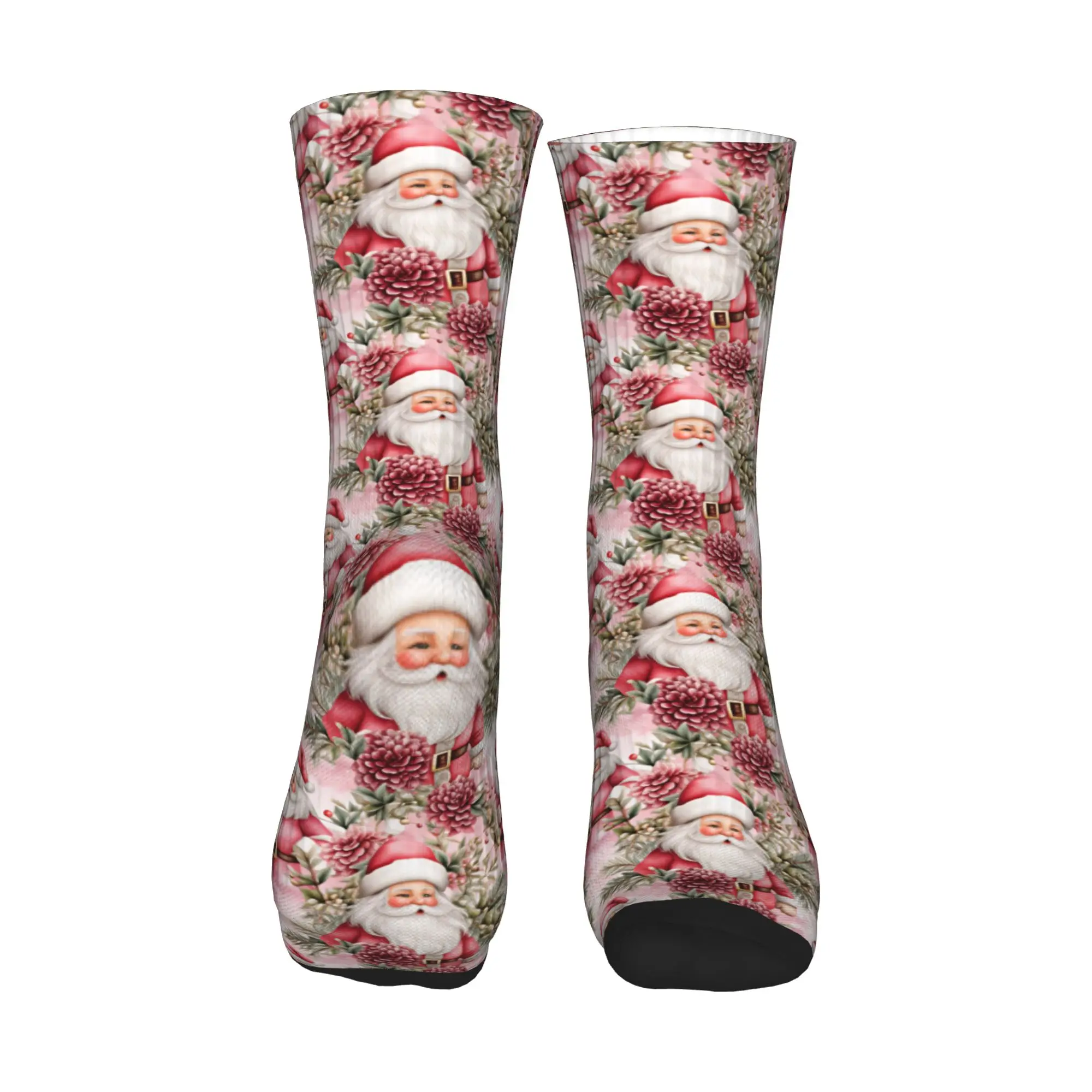 Funny Pink Santa Claus Christmas  Pattern Socks Men Women Warm 3D Print  Sports Basketball Socks view 2