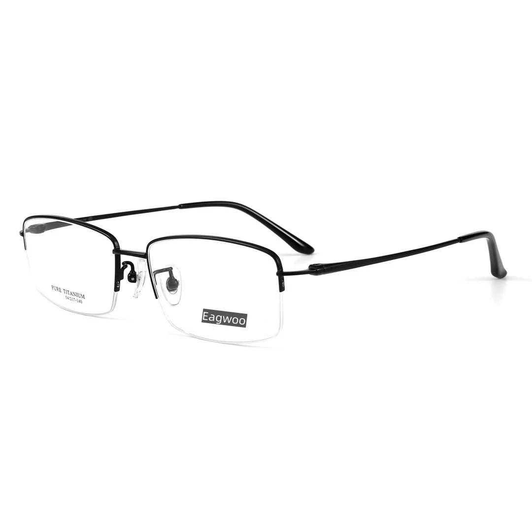 Pure Titanium Eyeglasses Half Rim Optical Frame Prescription Spectacle 54mm Wide Medium Face Use Blue Color Smart Slim Temple