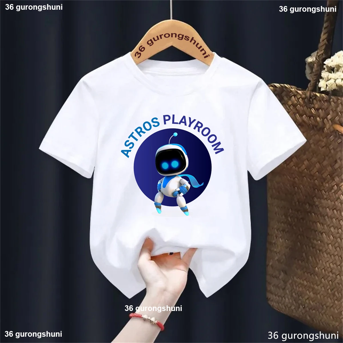 New Funny Astros Playroom Graphic Printed Tshirt Girls/Boys Kawaii Kids Clothes White Gray Yellow Blue T Shirt Summer T-Shirt