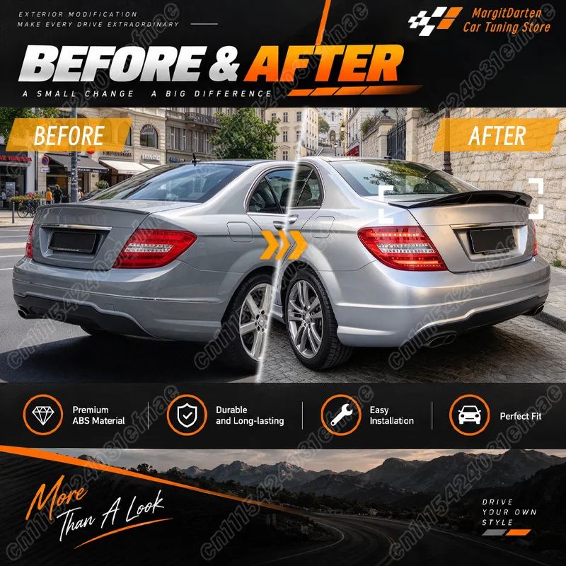 For Mercedes-Benz C-Class W204 Sedan 2007 2008 2009 2010 2011 2012 2013 Car R Style Rear Trunk Spoiler Sport Style Rear Wing Kit