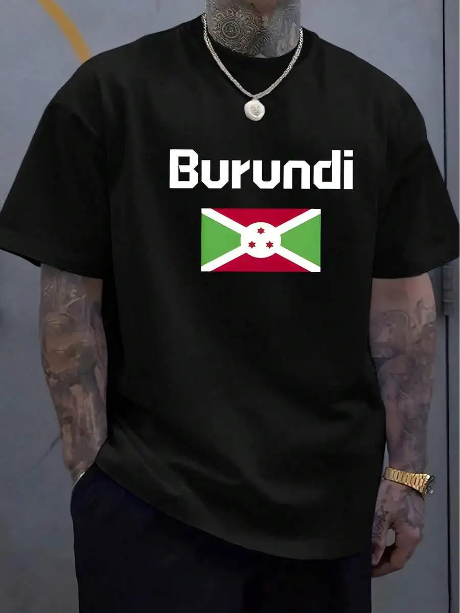 

Men Summer Casual Round Neck T-Shirt With Burundi Flag Print