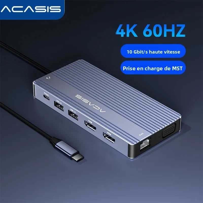 Acasis Adaptateur USB C.Hub 14 en 1 - 4K @ 60 Hz HDMI 100 W PD Charge 10 Gbit/s USB 3.1 1000 m/s LAN, USB 3 ports pour Mac/Windows