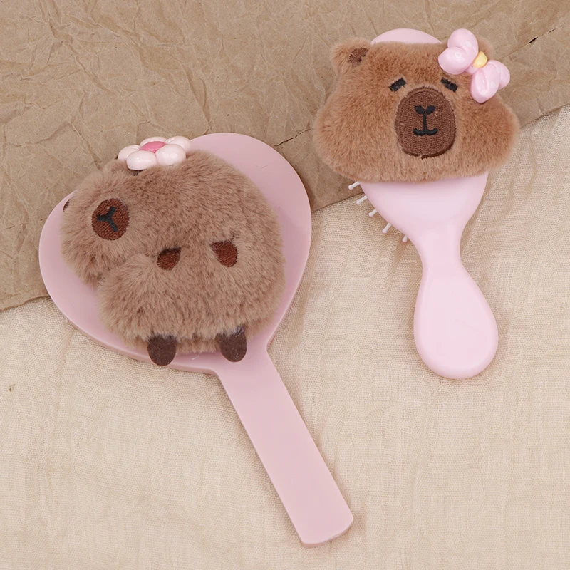 Cute Capybara Makeup Mirror Portable Airbag Comb Hair Brush Scalp Massage Comb Girls Styling Accessories