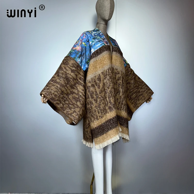 WINYI kimono de invierno África abaya mujer musulmana cárdigan poncho borlas abaya dubai abrigo de lujo maxi abrigos vestido de mujer musulmana