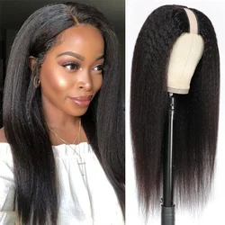 U V Part Wig Kinky Straight Human Hair Wigs for Black Women Machine Made 180% Density Yaki Straight Human Hair Wig