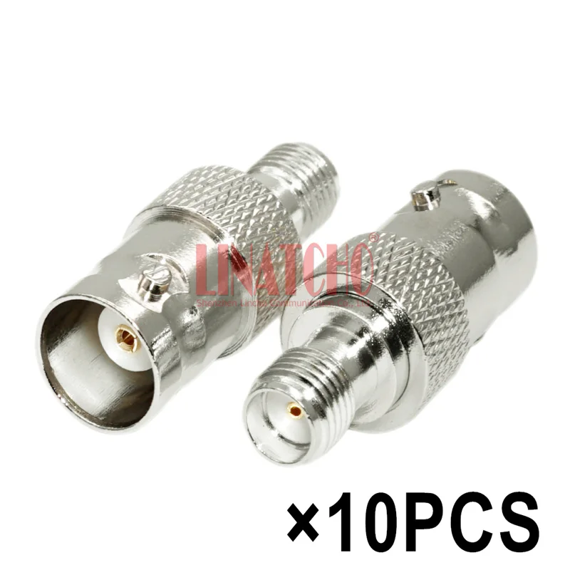 

10 шт. Переходник для рации, 50 Ом, латунный, прямой, с разъемами BNC (гнездо) на SMA (гнездо)