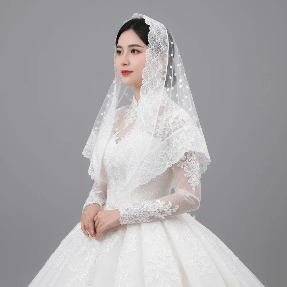 Head Gauze White Bridal Triangle Veil Mesh Black Tulle Spring Lace Scarf Hair Accessories Headdress Polka Dot Triangle Shawl