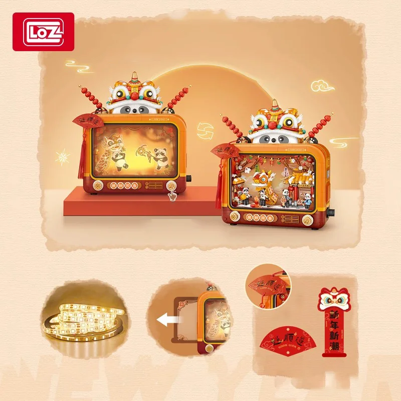 LOZ-1966 Panda shadow play TV Spring Festival building blocks toy educational model assembled decoration boy New Year toy gift