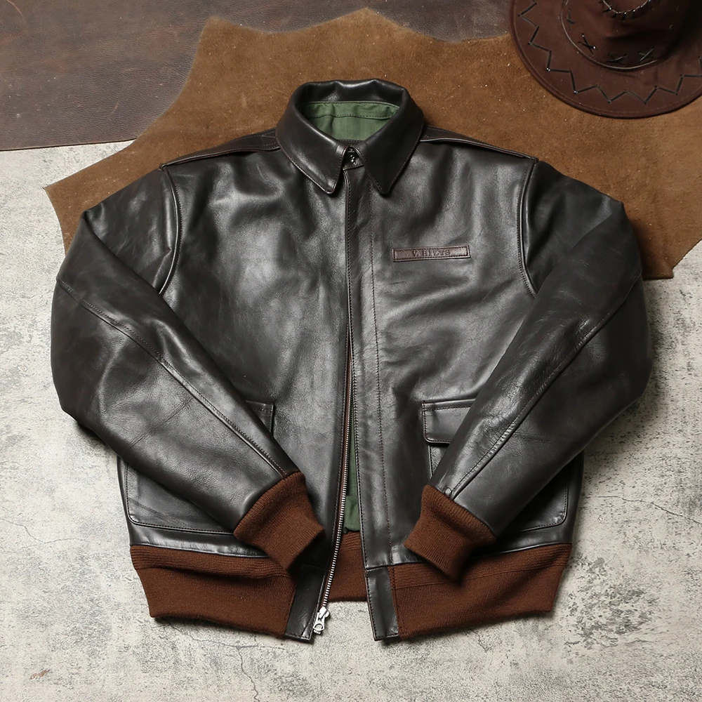 Tailor Brando Great Escape A2 Classic Vintage Aviator Jacket Hard Horsehide Men's Short Genuine Leather Jacket