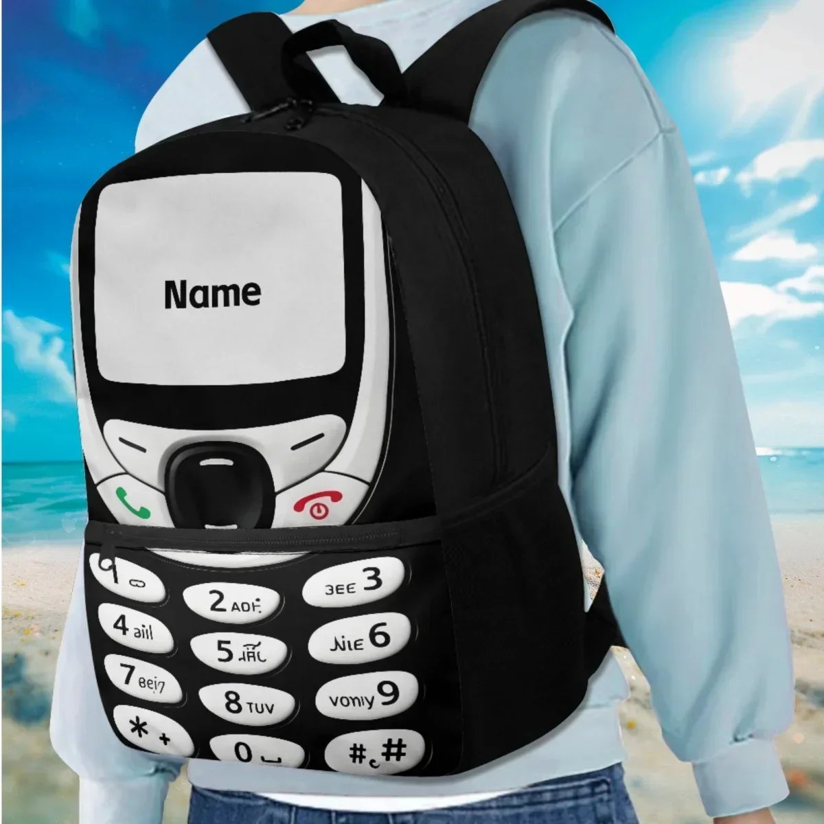 Custom Bag Retro Cell Phone Design Backpack - Personalized Name Customizable Lightweight Large Capacity Laptop Backpack With Adj